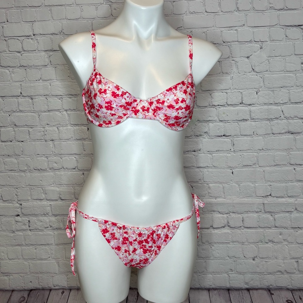 Red and Pink Floral Bikini Size M